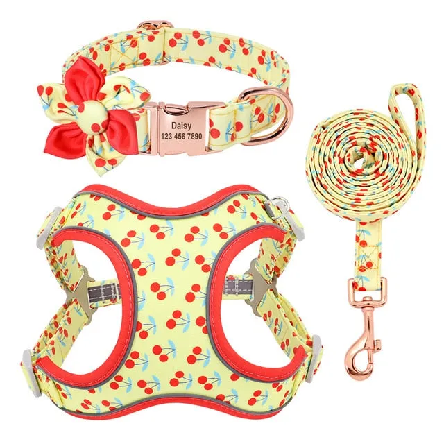 Cherry Fruit Love: Personalized SET/Collar, Leash And Harness