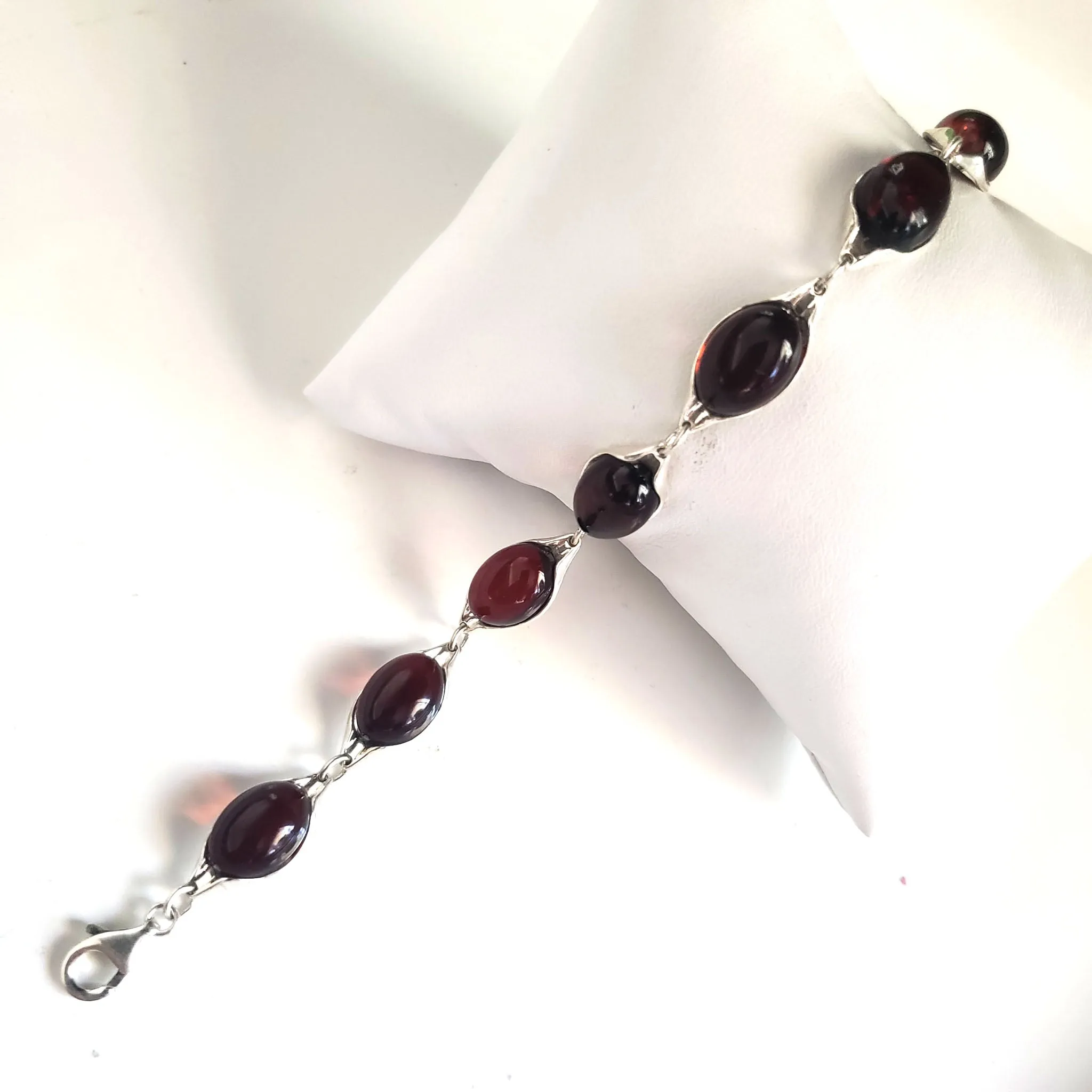 Cherry Red Oval Amber Bracelet Set in Sterling Silver