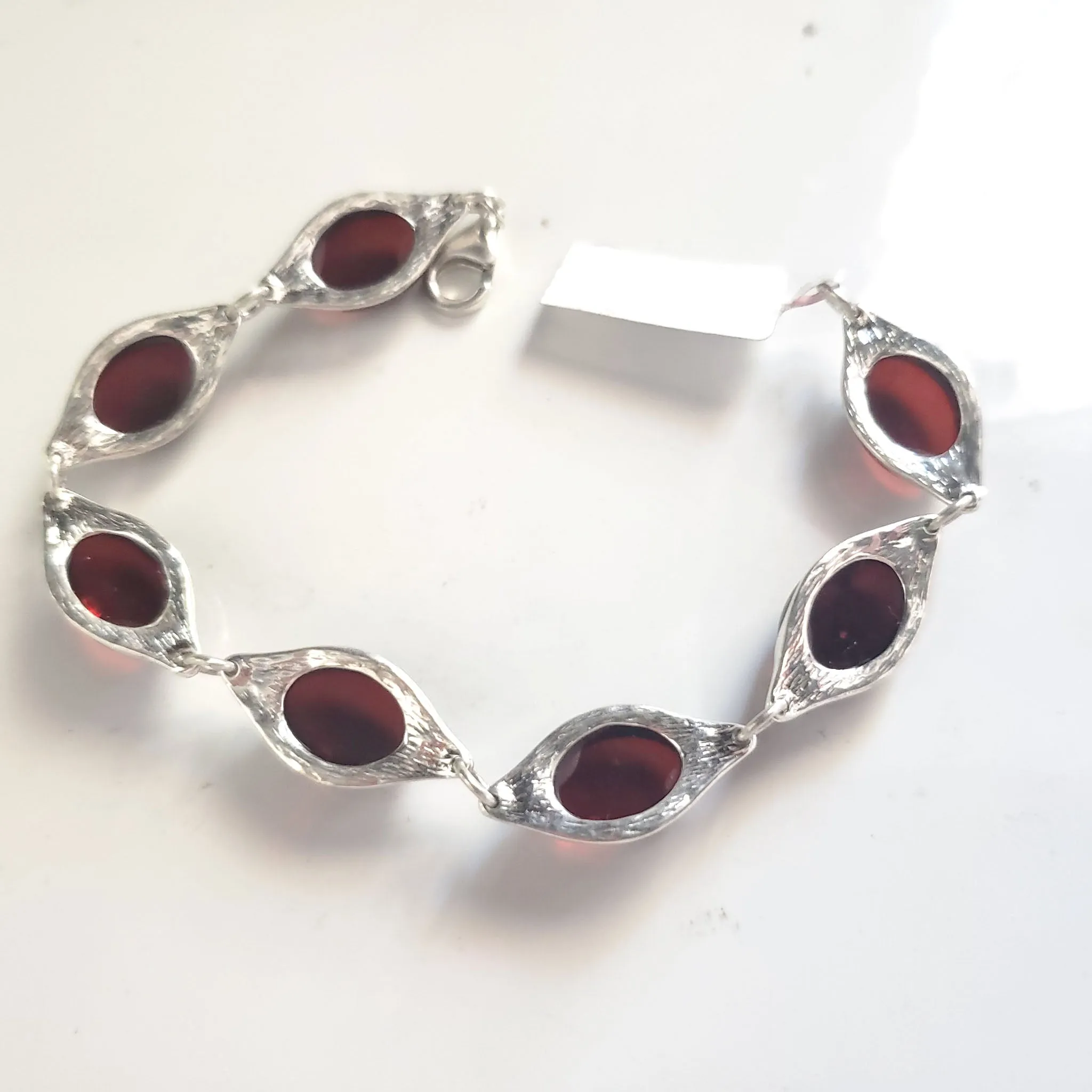 Cherry Red Oval Amber Bracelet Set in Sterling Silver