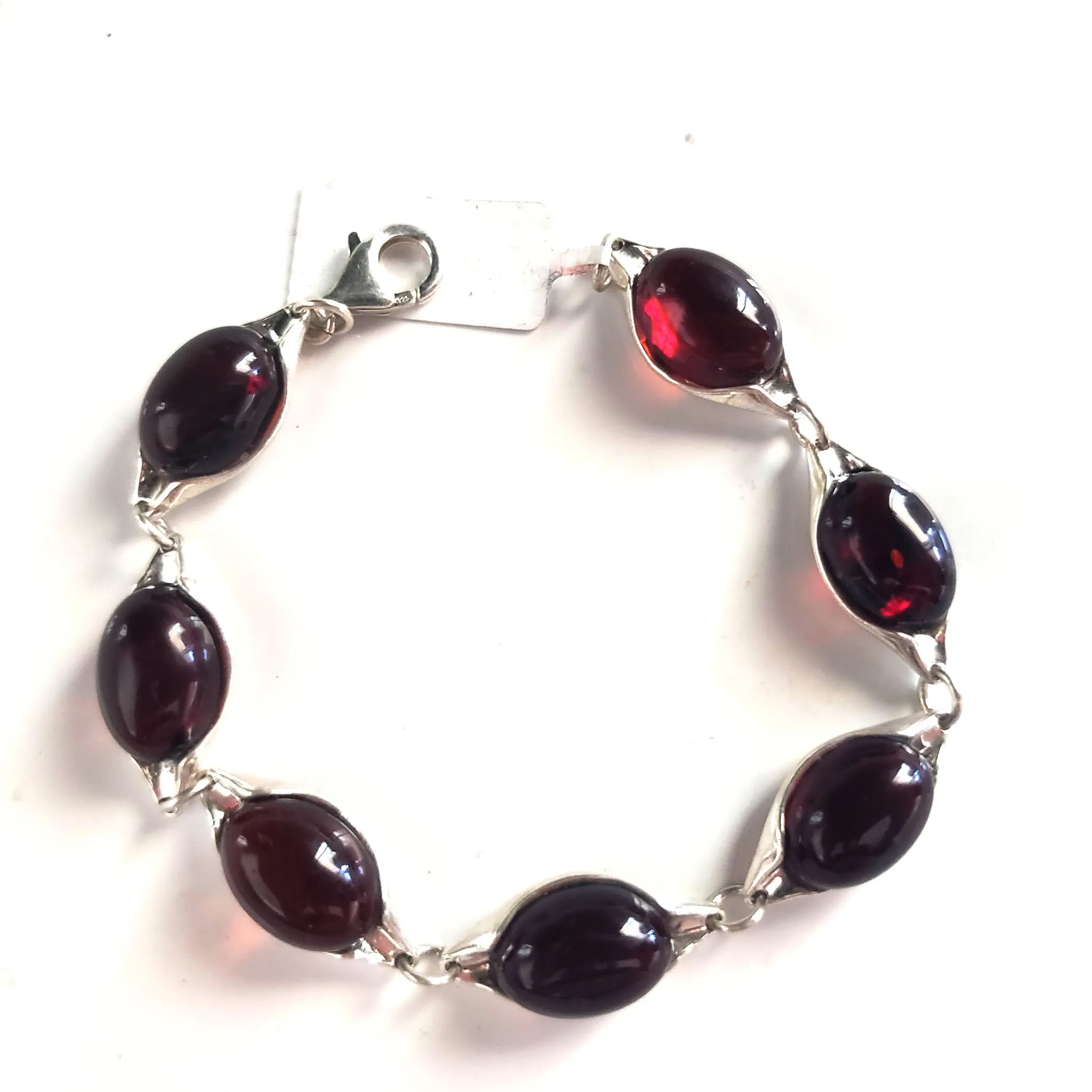 Cherry Red Oval Amber Bracelet Set in Sterling Silver