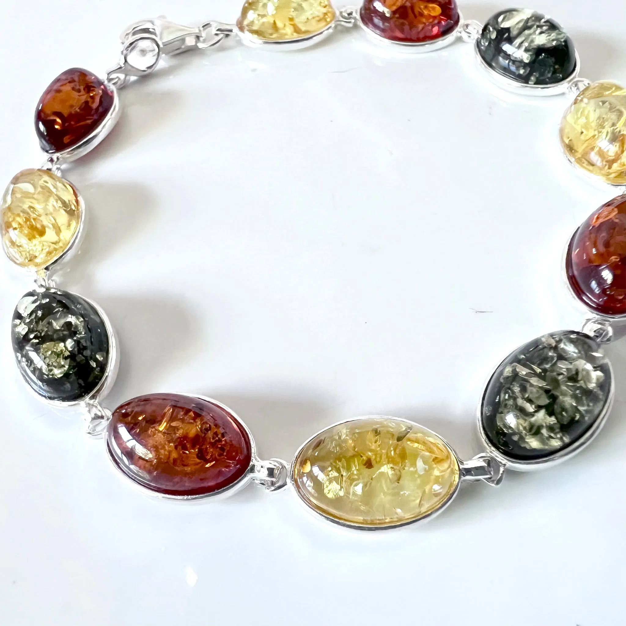Classic Oval Amber with Silver Bracelet