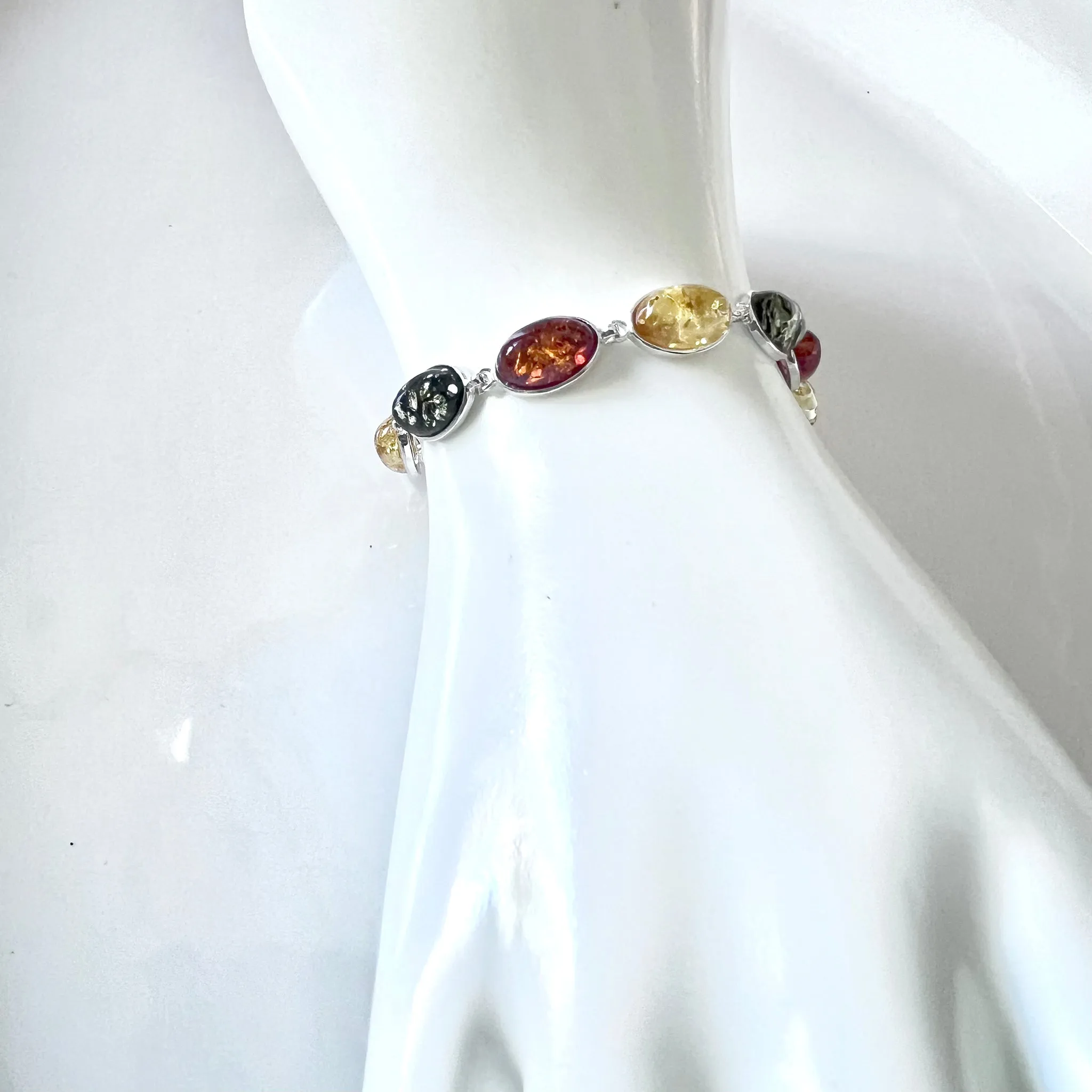 Classic Oval Amber with Silver Bracelet