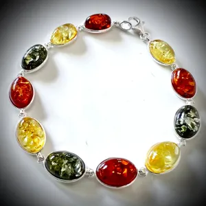 Classic Oval Amber with Silver Bracelet