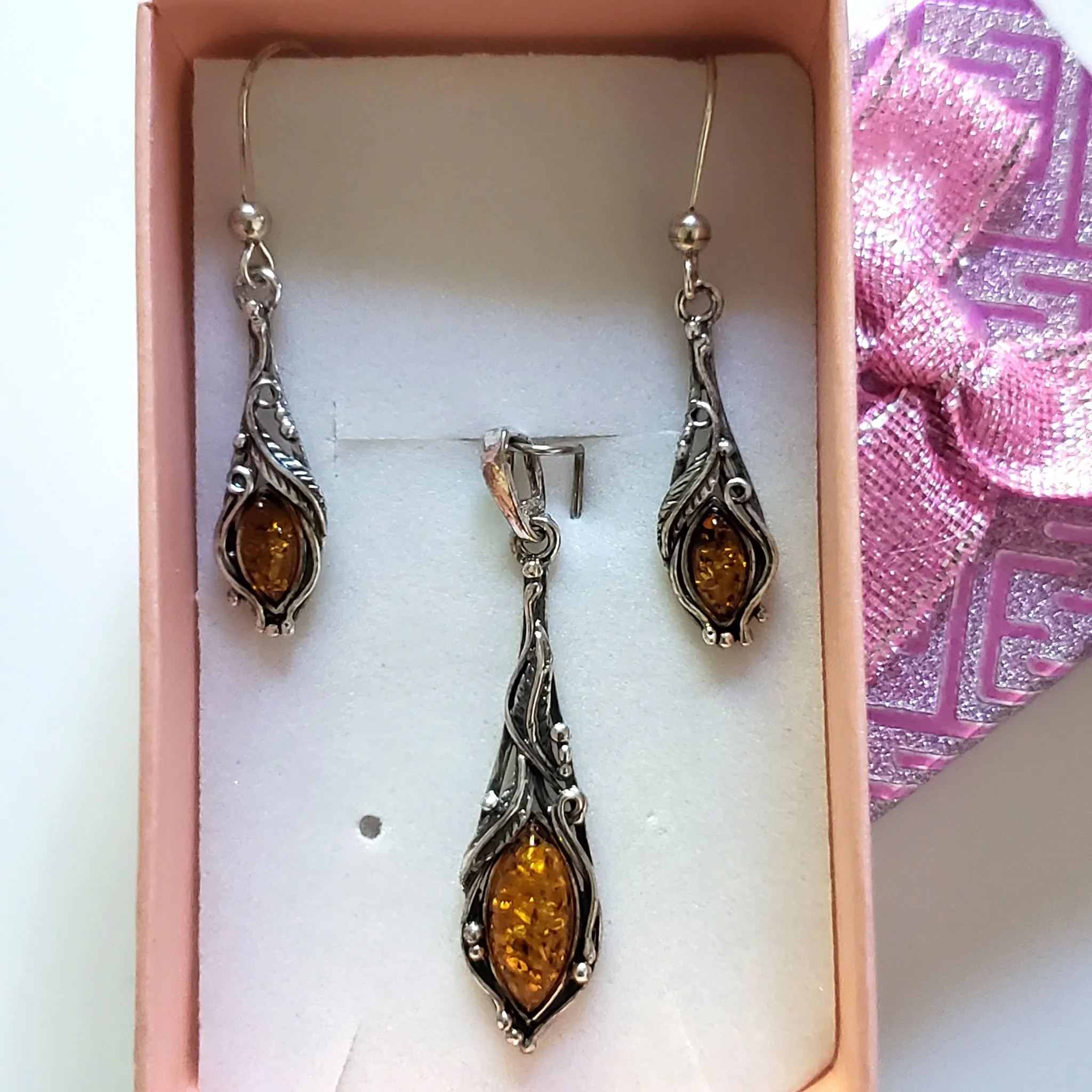 Classic Sterling Silver & Amber Jewelry Set