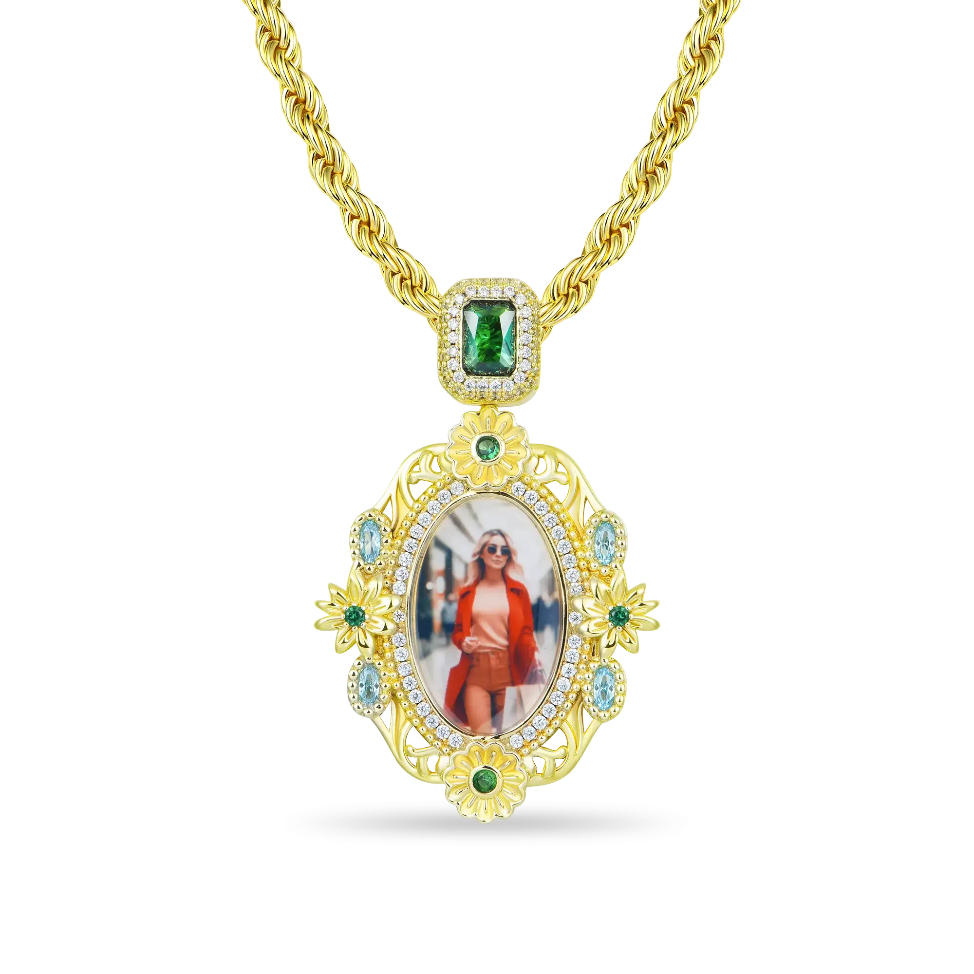 Custom 40MM Daisy Photo Frame Pendant