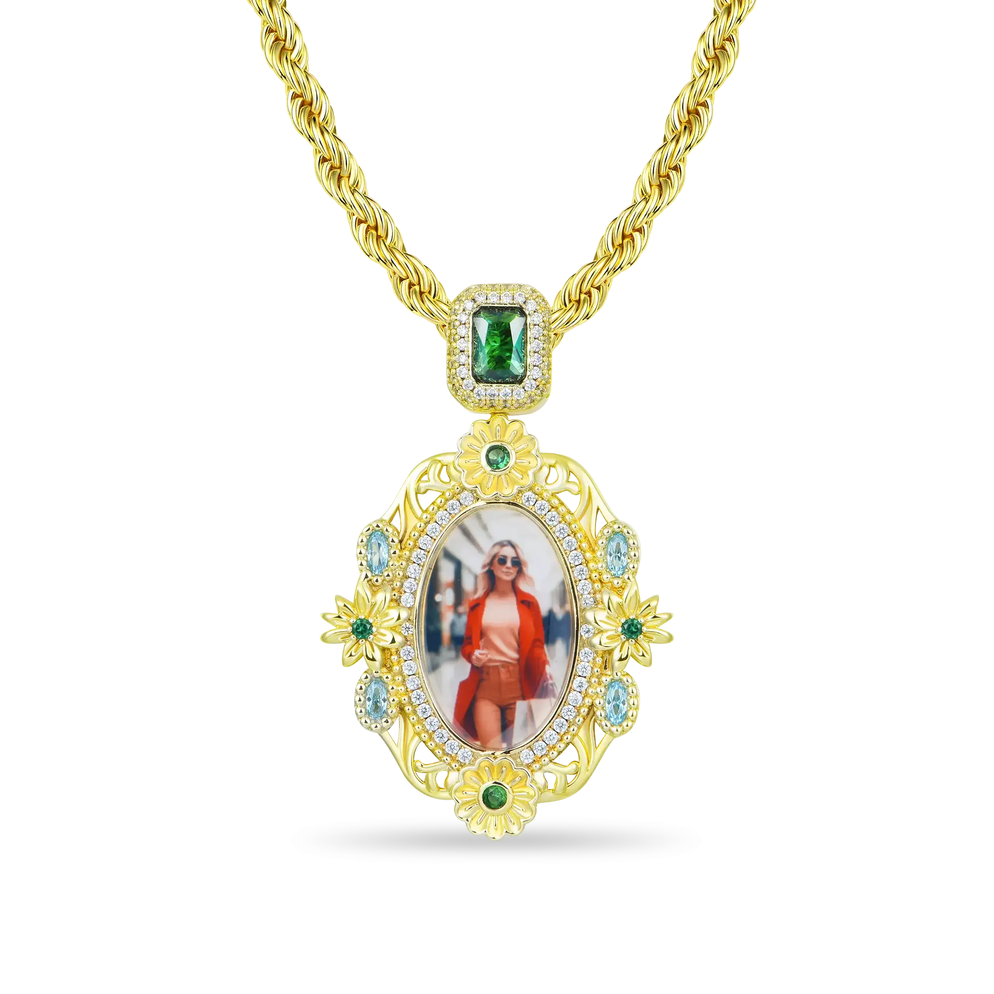 Custom 40MM Daisy Photo Frame Pendant