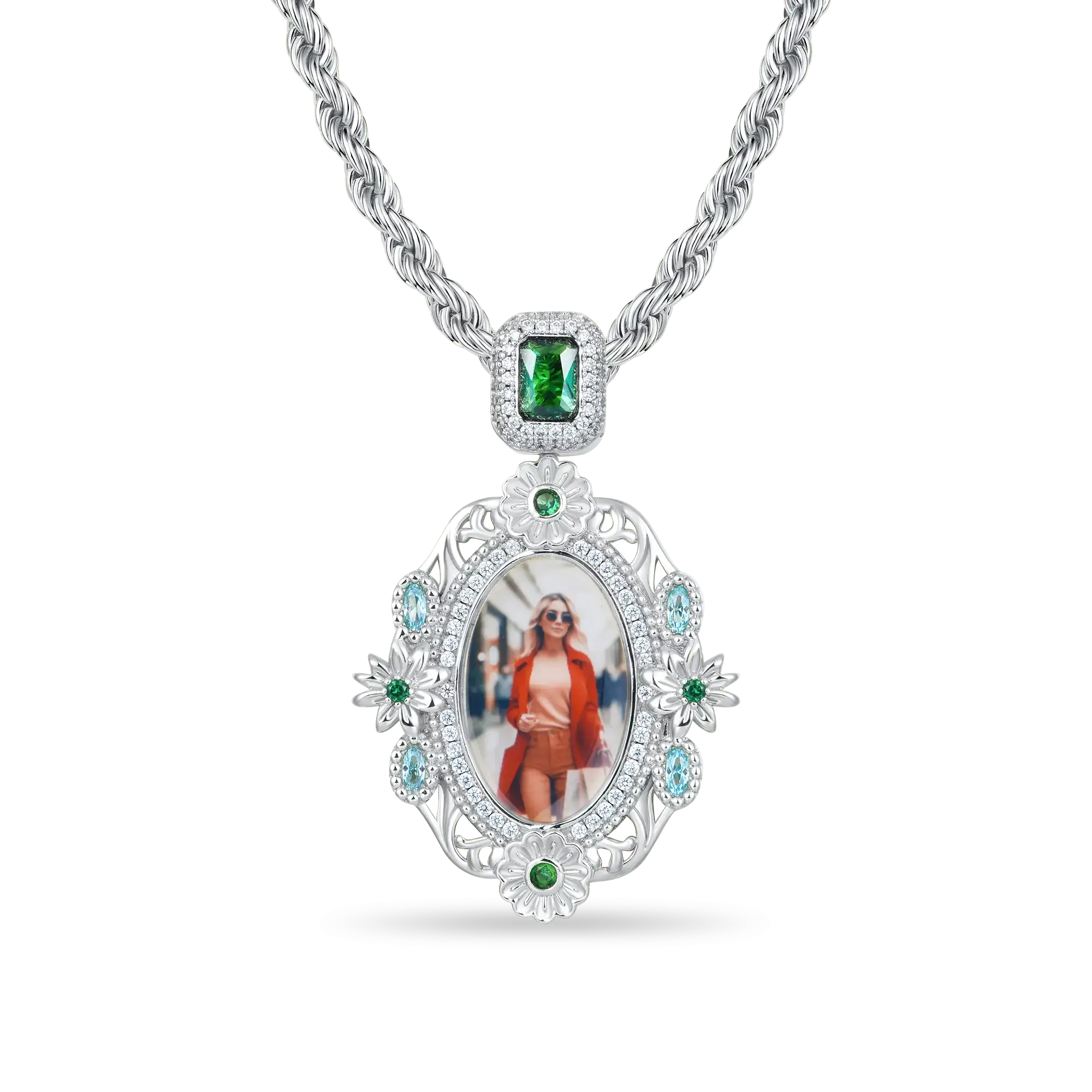 Custom 40MM Daisy Photo Frame Pendant