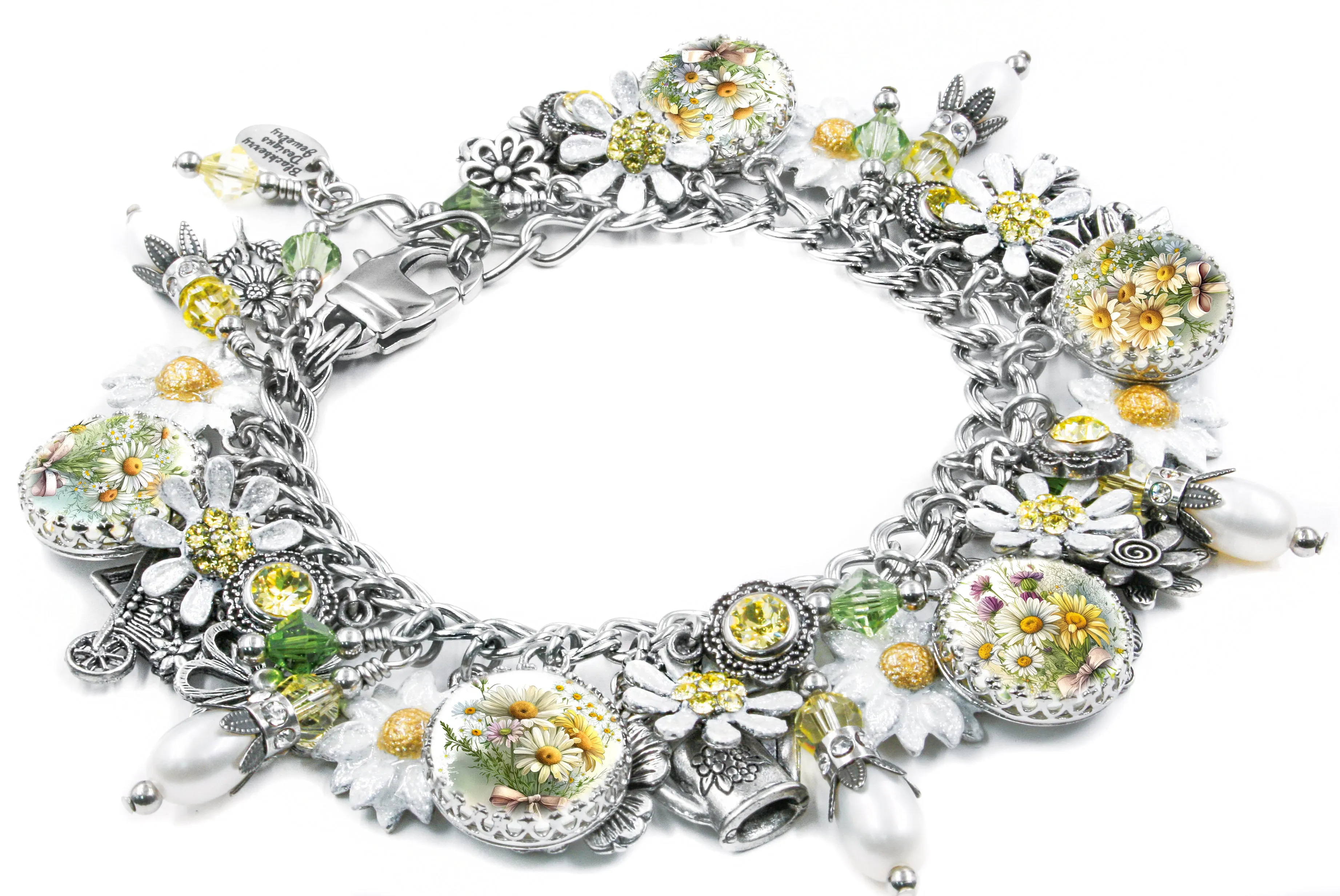 Daisy Charm Bracelet with Real Pearls