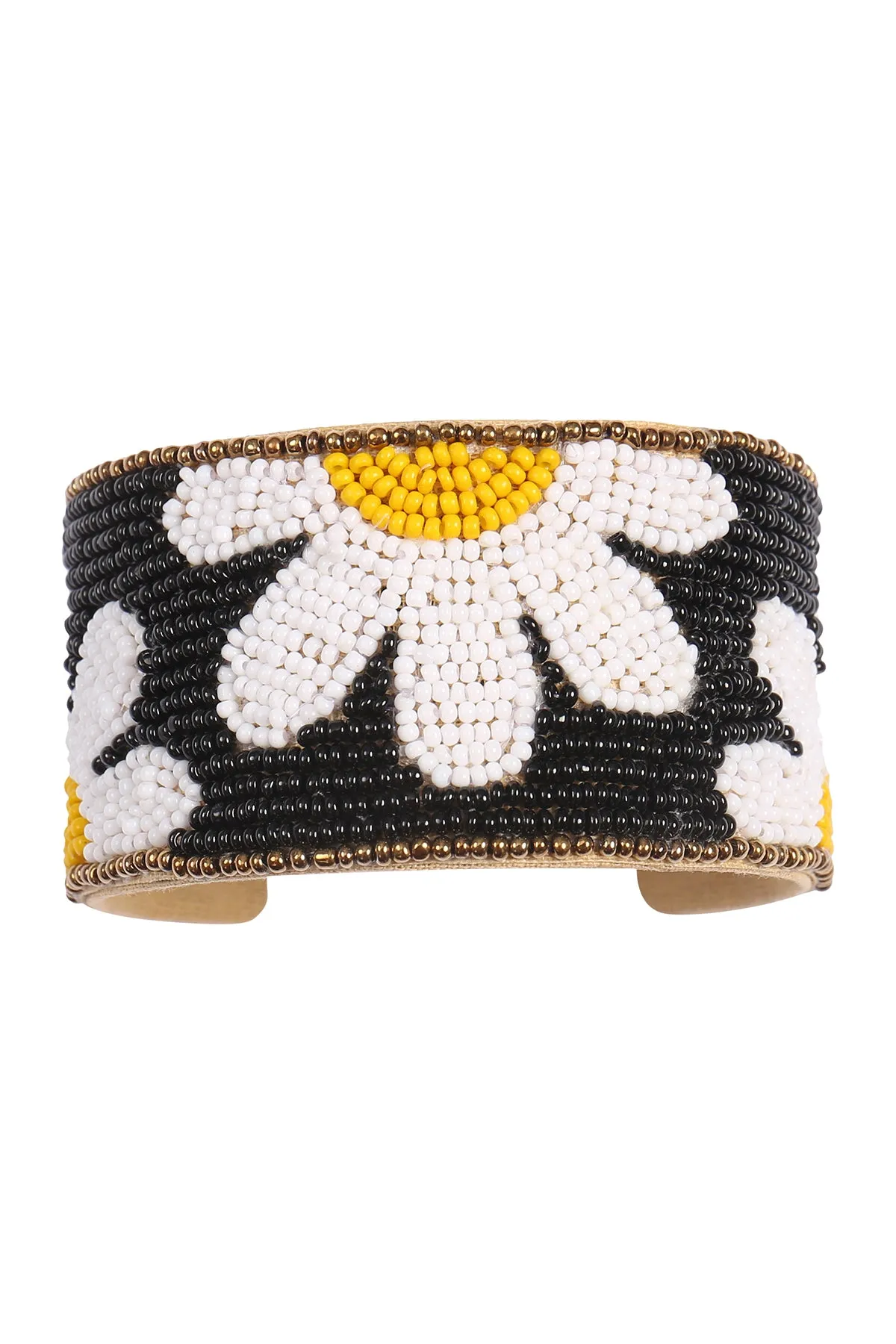 DAISY FLOWER SEED BEAD WIDE CUFF BRACELET