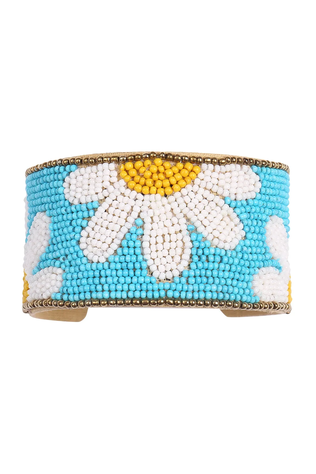 DAISY FLOWER SEED BEAD WIDE CUFF BRACELET