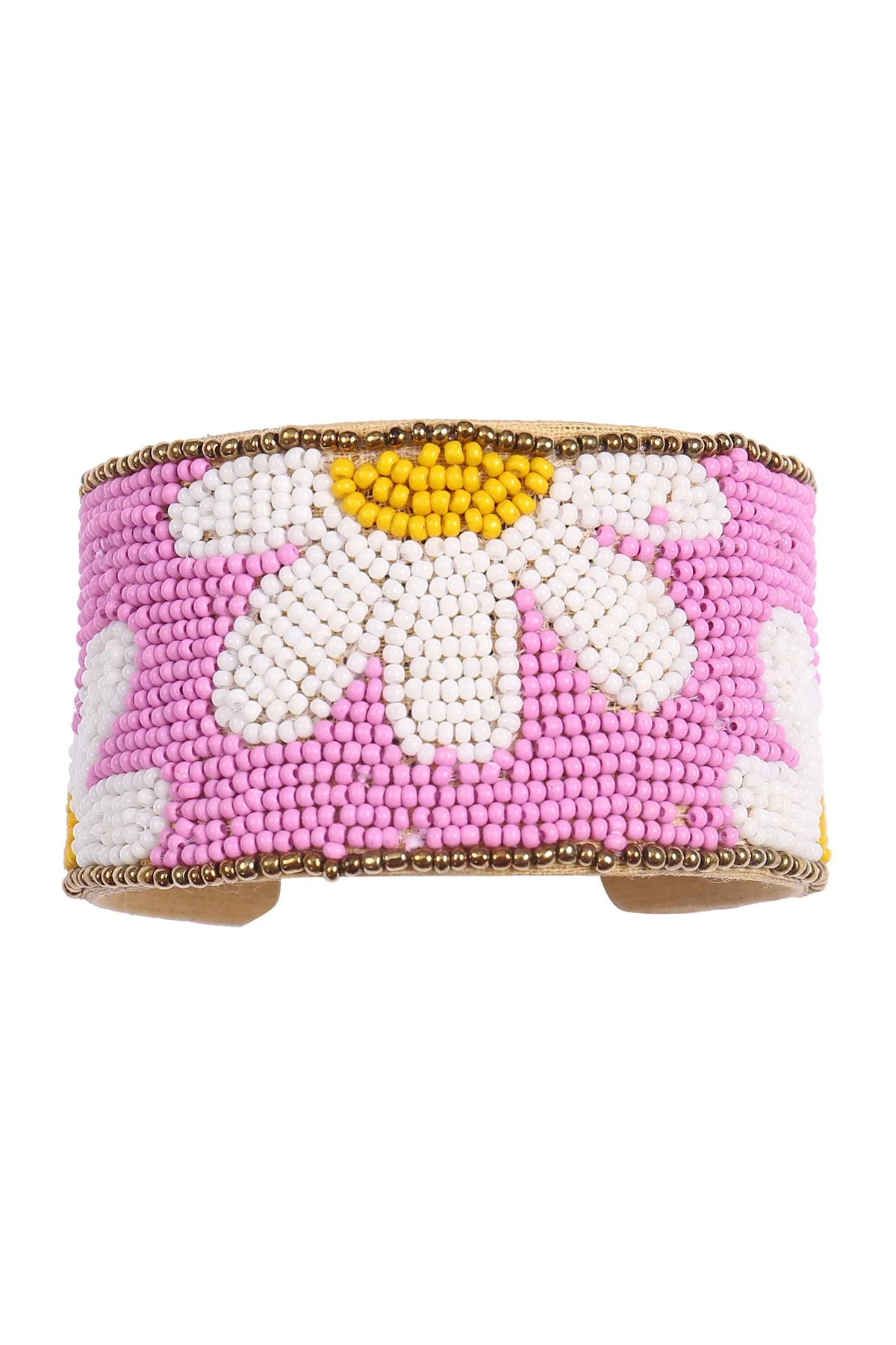 DAISY FLOWER SEED BEAD WIDE CUFF BRACELET