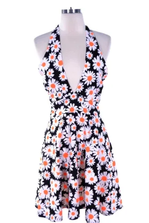 Daisy For Days Deep V Halter Dress