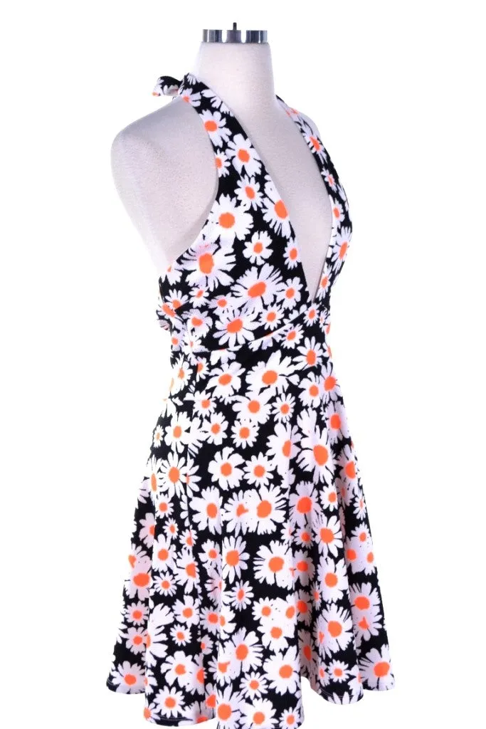 Daisy For Days Deep V Halter Dress