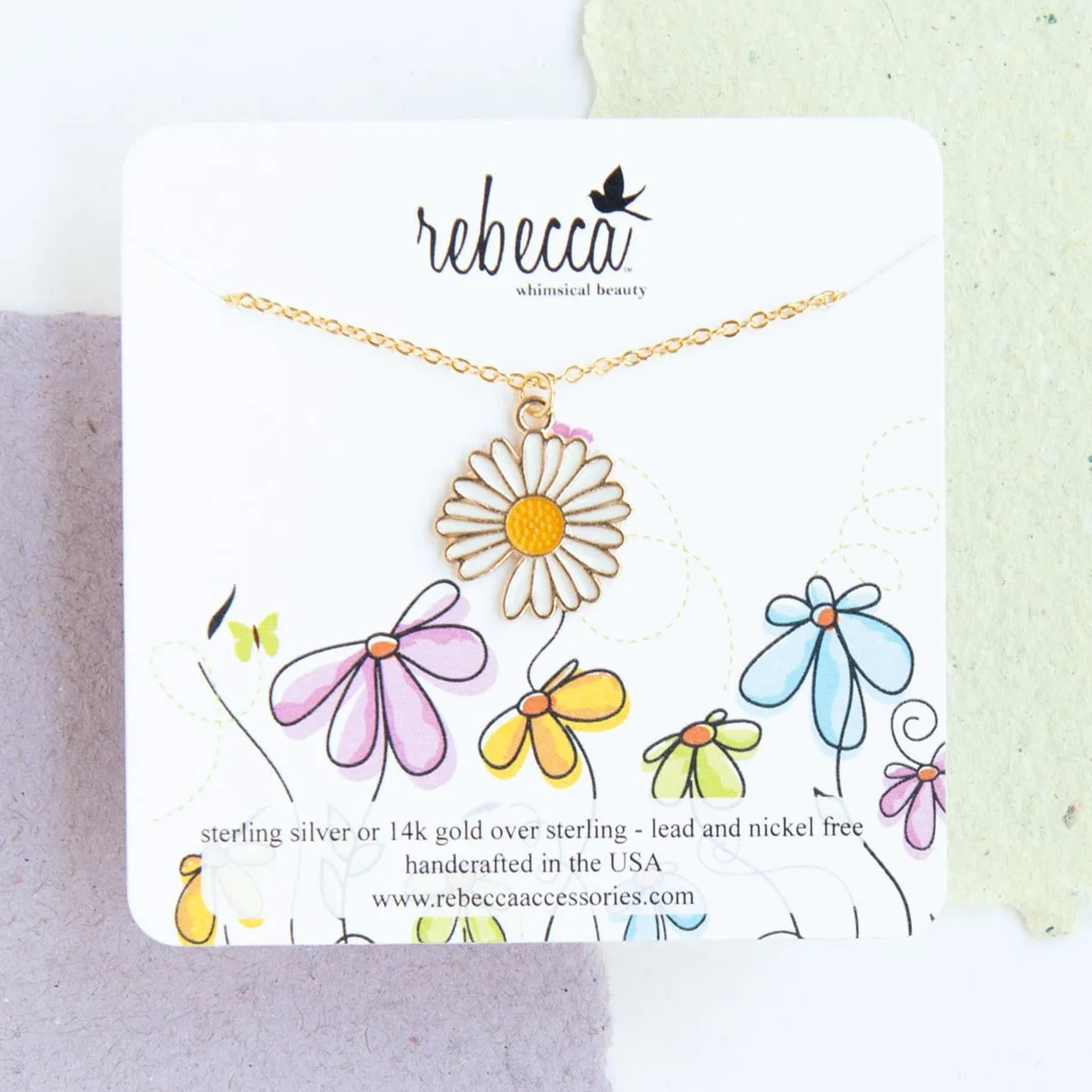 Daisy White Enamel Charm Necklace Children’s Jewelry
