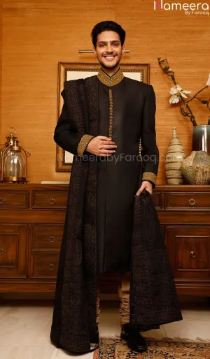 Designer Pakistani Groom Dress in Black Sherwani #GN08