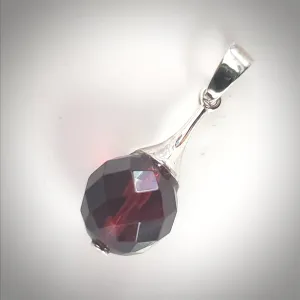 Diamond Cut Cherry Amber Sterling Silver Round Pendant
