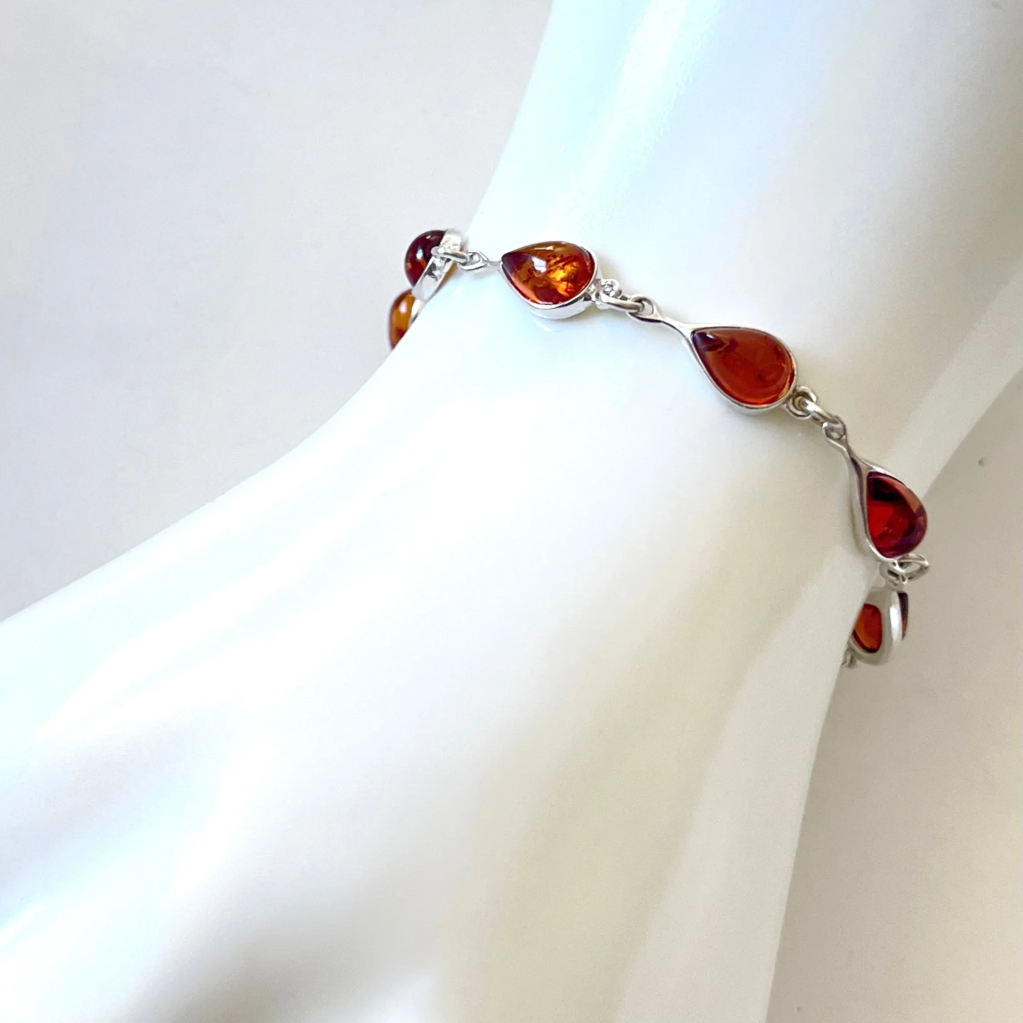 Elegant Amber with Sterling Silver Link Bracelet