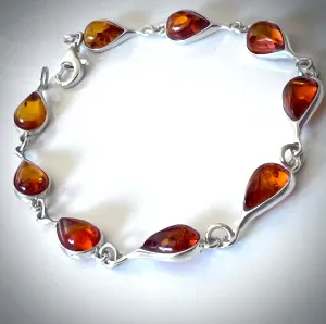Elegant Amber with Sterling Silver Link Bracelet