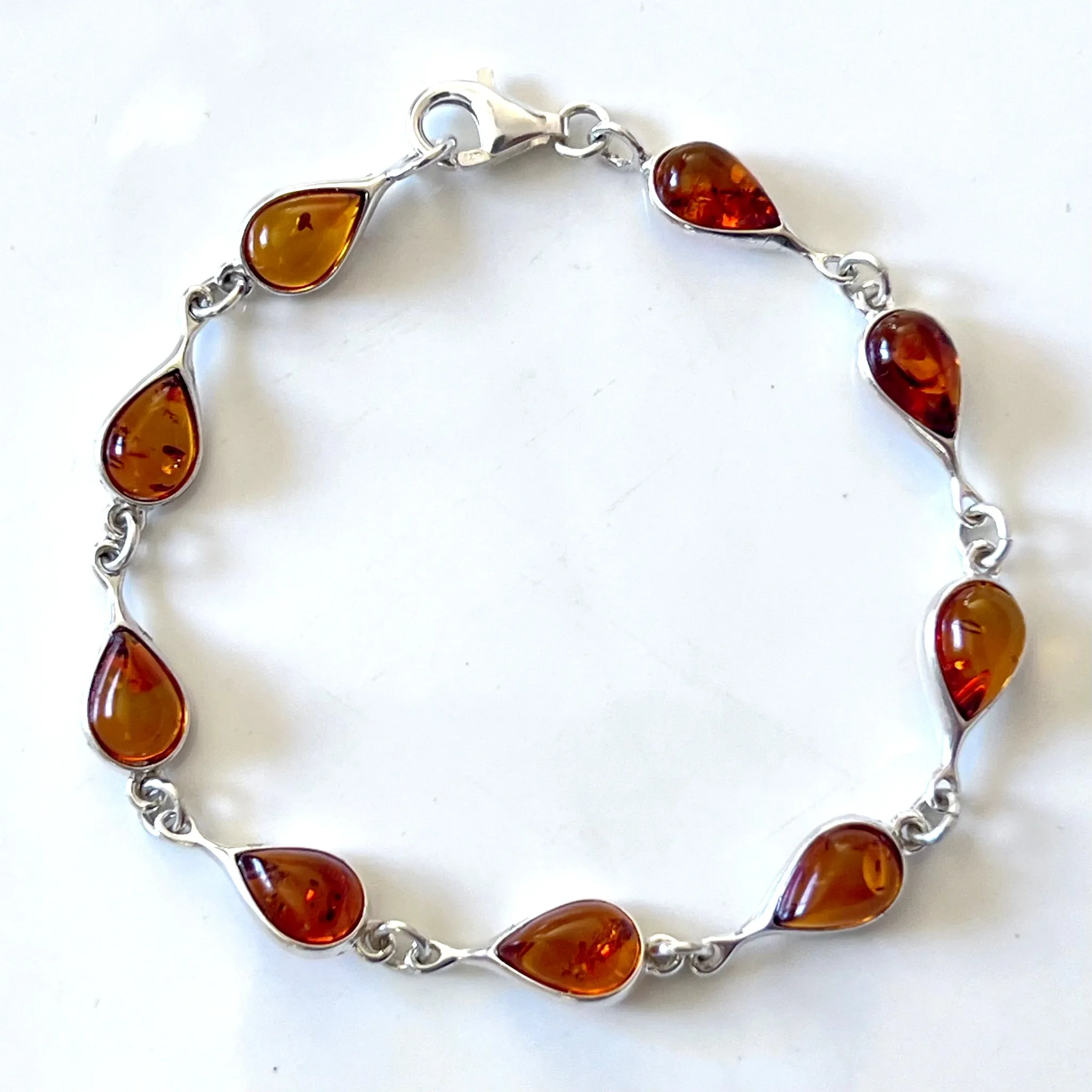 Elegant Amber with Sterling Silver Link Bracelet