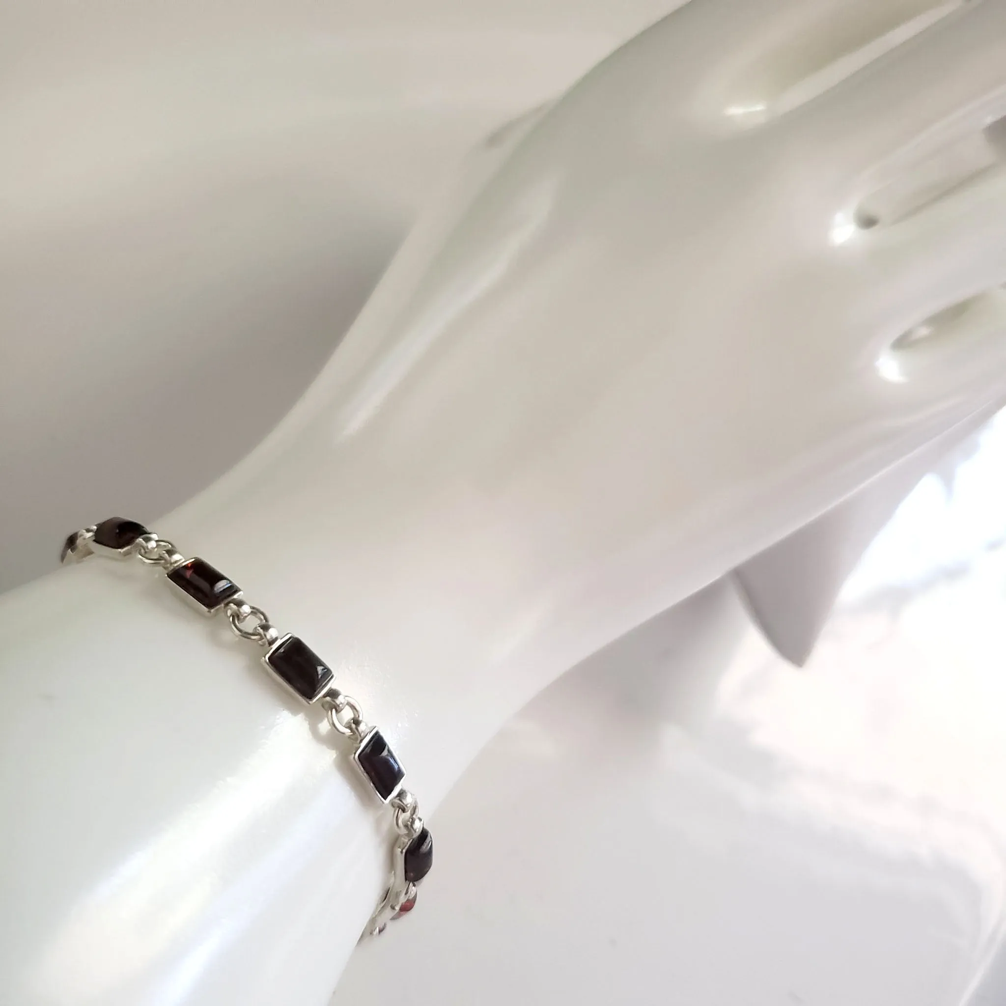 Elegant Cherry Red Amber Bracelet in Sterling Silver Setting