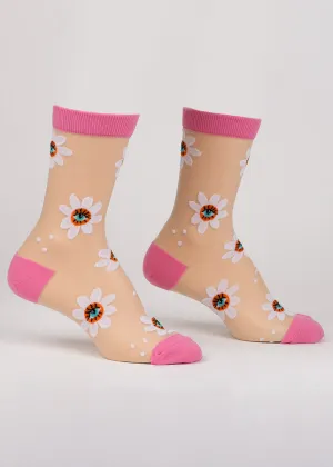 Flower Eyes Sheer Crew Socks