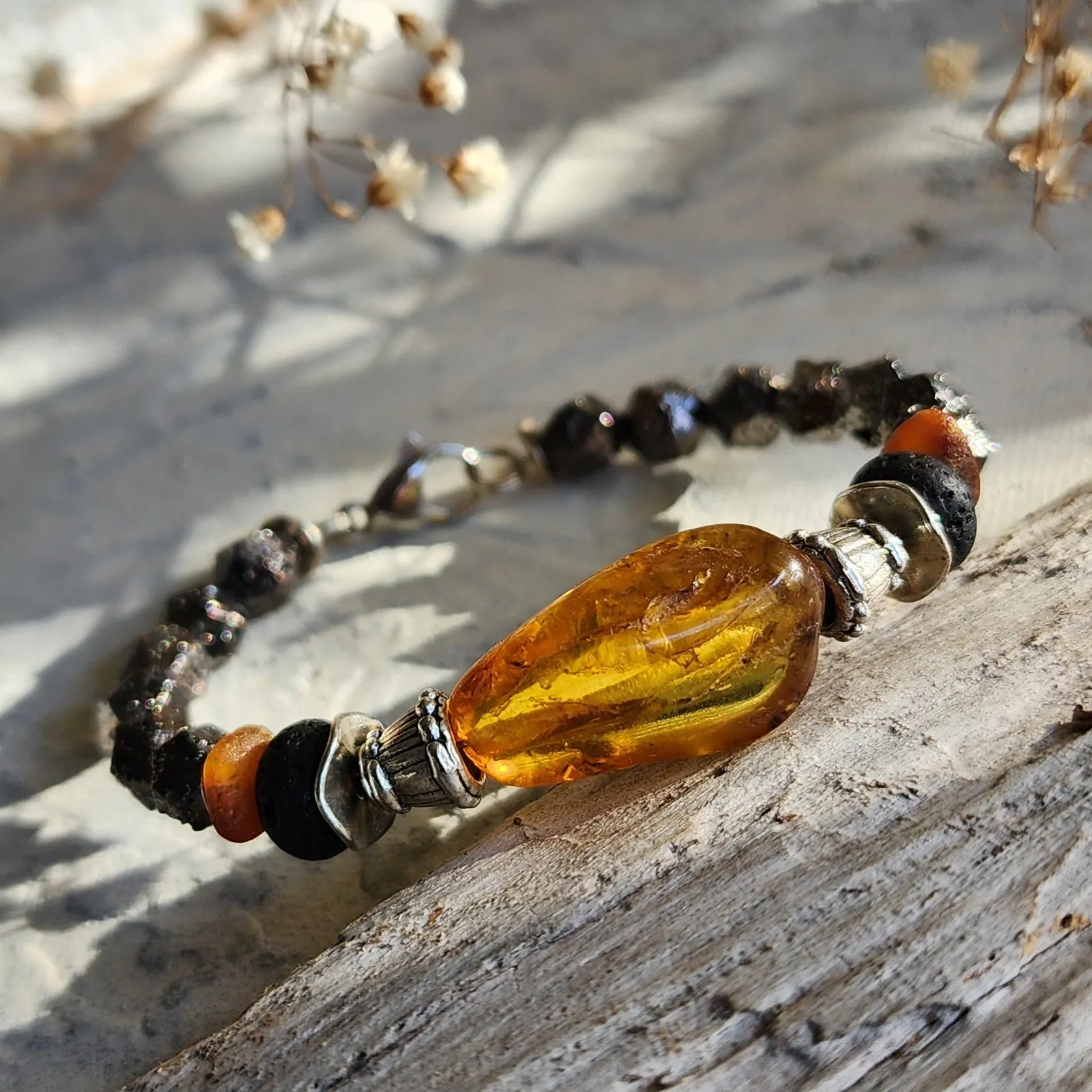 For My One And Only / Designer Jewelry Raw Amber Stone Bracelet Hypoallergenic Leather Bracelet with Natural Amber Gift for Momen