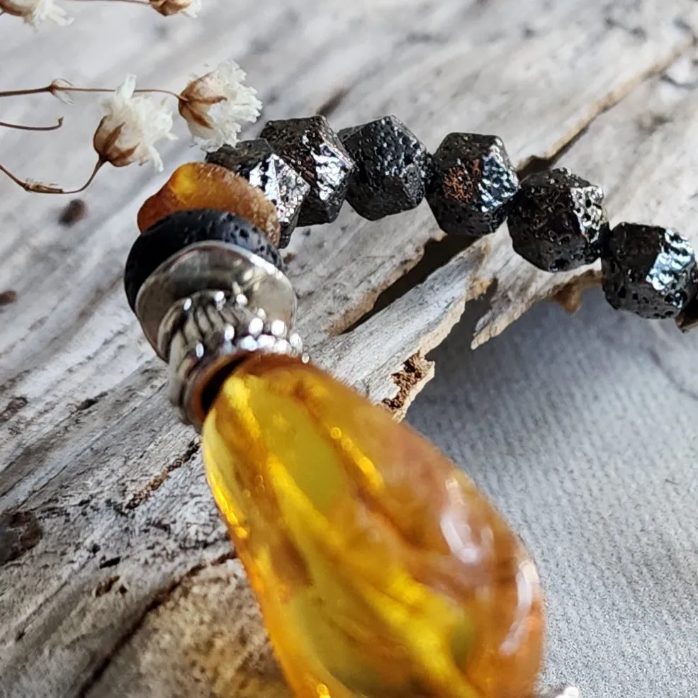 For My One And Only / Designer Jewelry Raw Amber Stone Bracelet Hypoallergenic Leather Bracelet with Natural Amber Gift for Momen