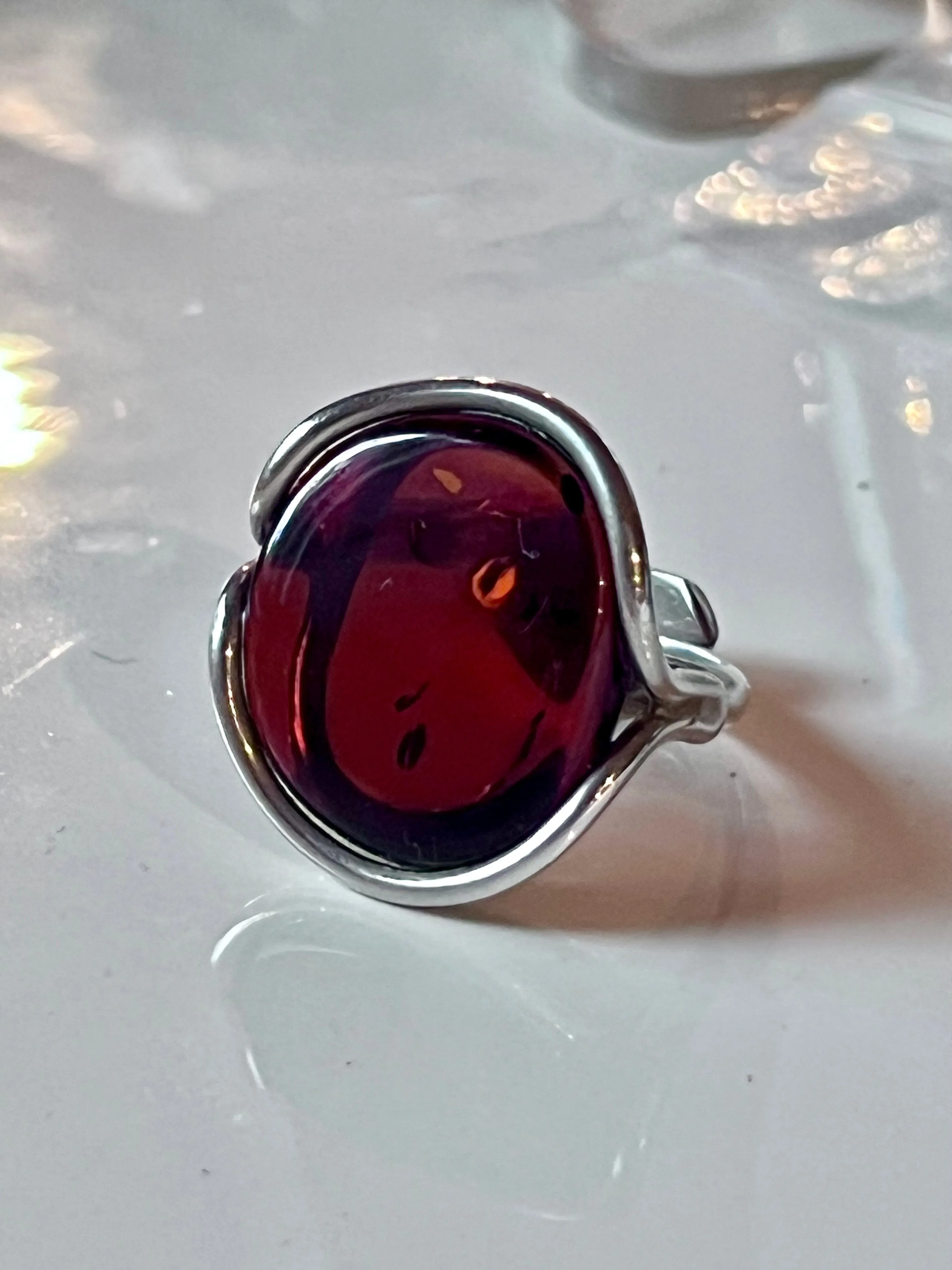 Free Form Adjustable Cherry Amber Ring