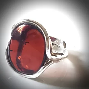 Free Form Adjustable Cherry Amber Ring
