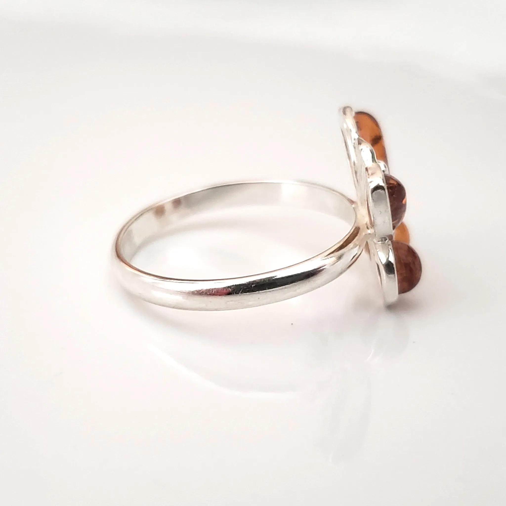 Genuine Amber Butterfly Ring in Sterling Silver Setting