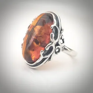 Genuine Cognac Amber Celtic Ring in Sterling Silver size 8.5