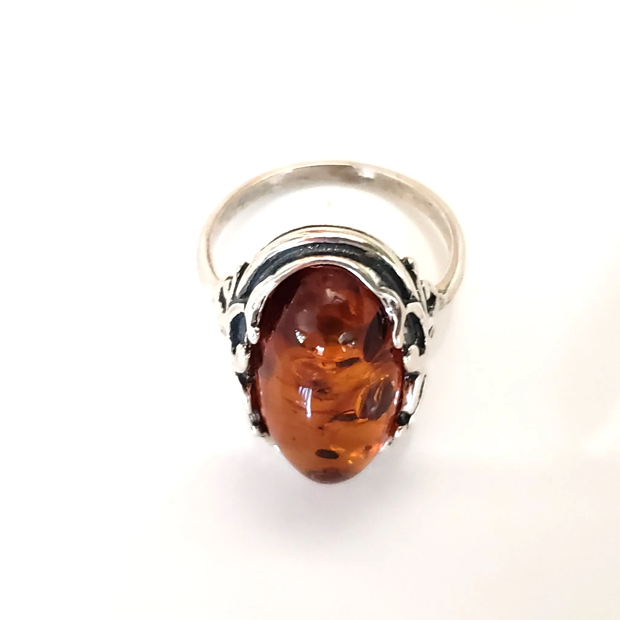 Genuine Cognac Amber Celtic Ring in Sterling Silver size 8.5