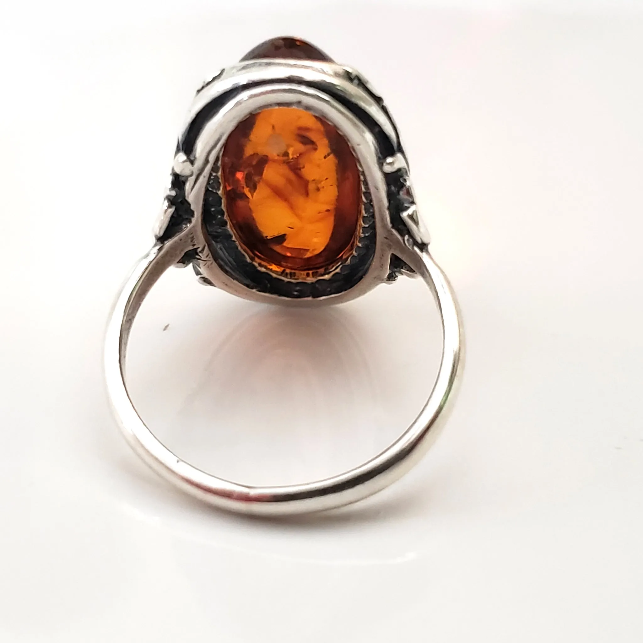 Genuine Cognac Amber Celtic Ring in Sterling Silver size 8.5