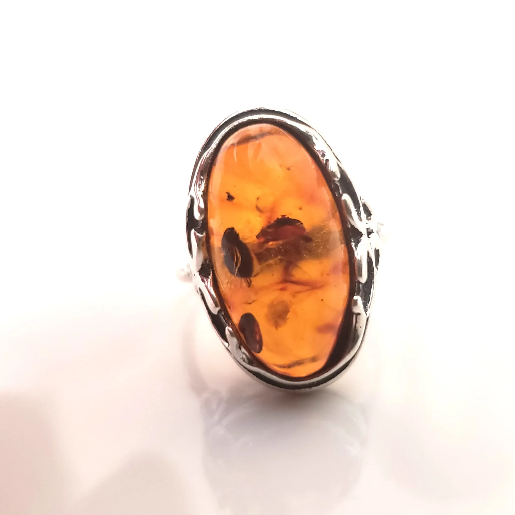 Genuine Cognac Amber Celtic Ring in Sterling Silver size 8.5