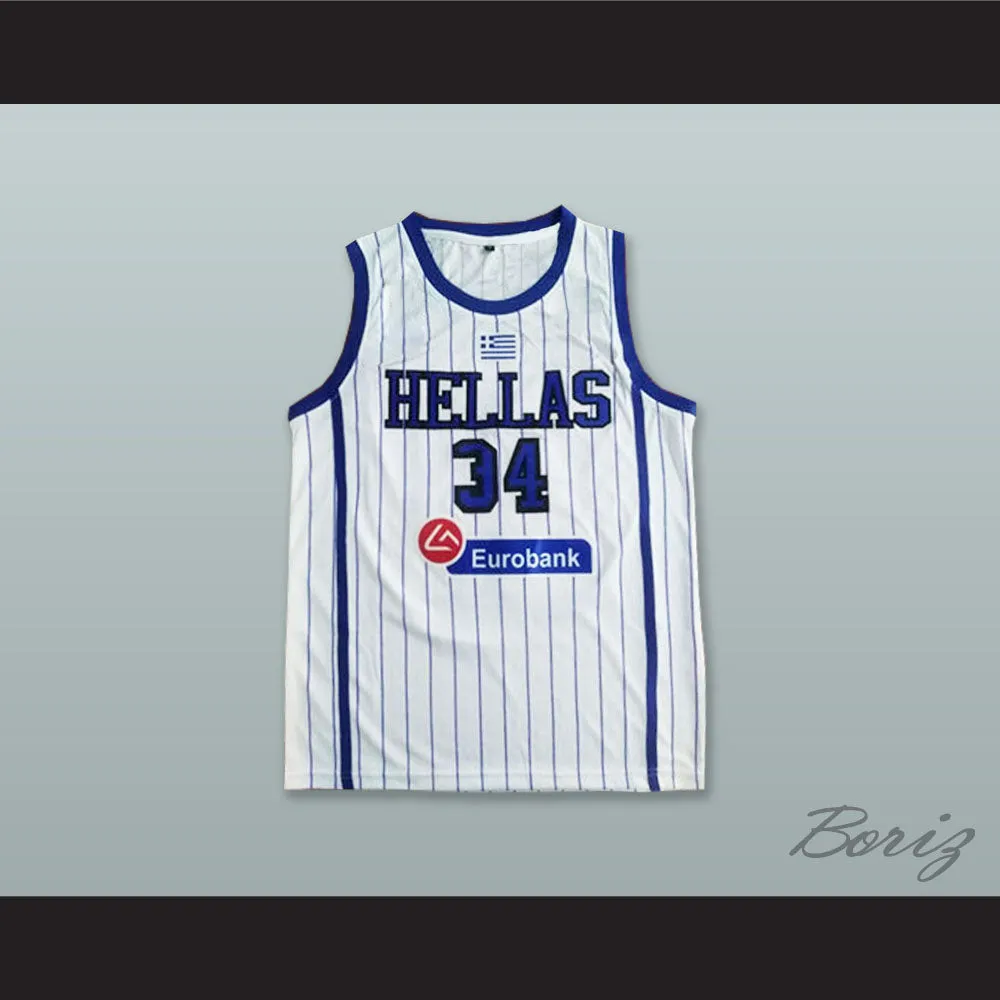 Giannis Antetokounmpo 34 Greece National Team Pinstriped White Basketball Jersey