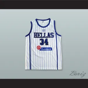 Giannis Antetokounmpo 34 Greece National Team Pinstriped White Basketball Jersey