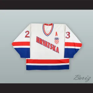 Gordan Smojver 23 Croatia National Team White Hockey Jersey