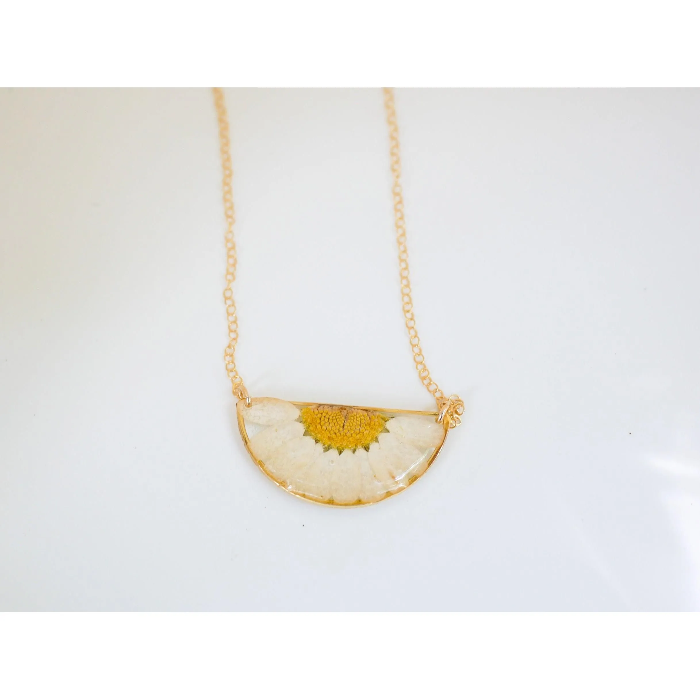 Half moon Pressed Daisy Necklace
