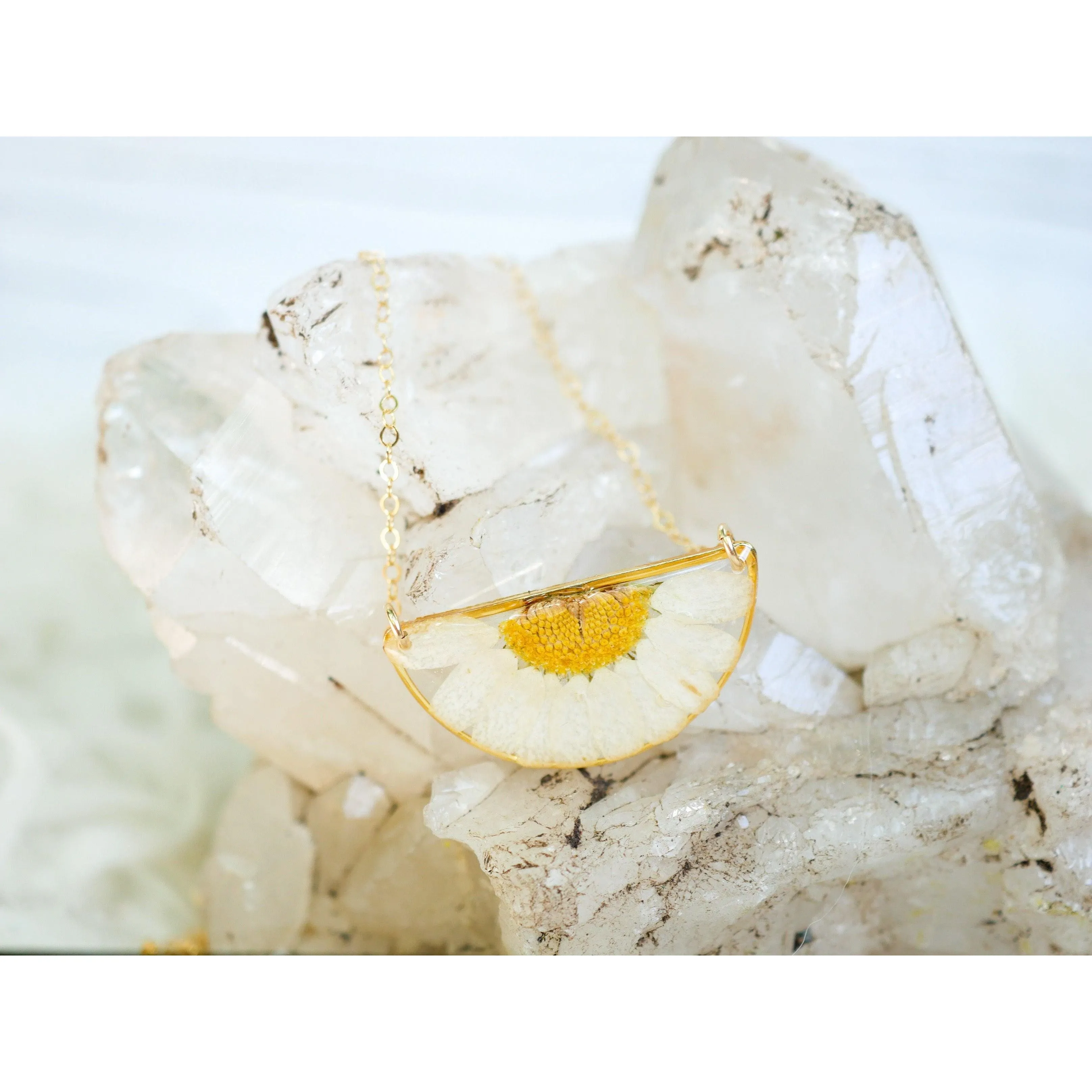 Half moon Pressed Daisy Necklace