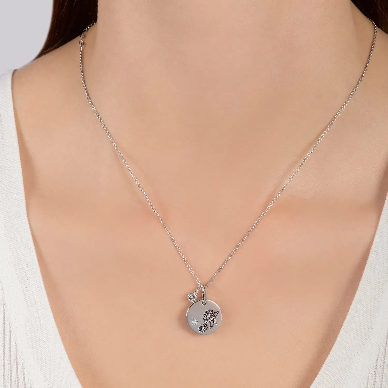 Hallmark Fine Jewelry April Flower of the Month Pendant in Sterling Silver with White Topaz and Diamond Accent