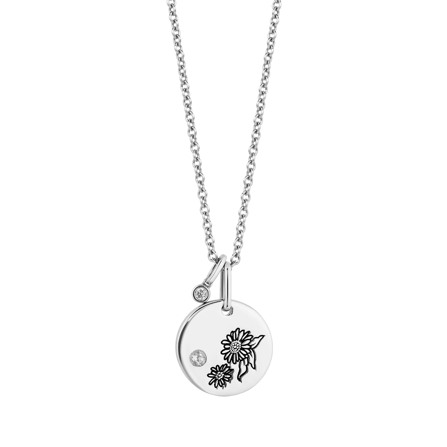 Hallmark Fine Jewelry April Flower of the Month Pendant in Sterling Silver with White Topaz and Diamond Accent