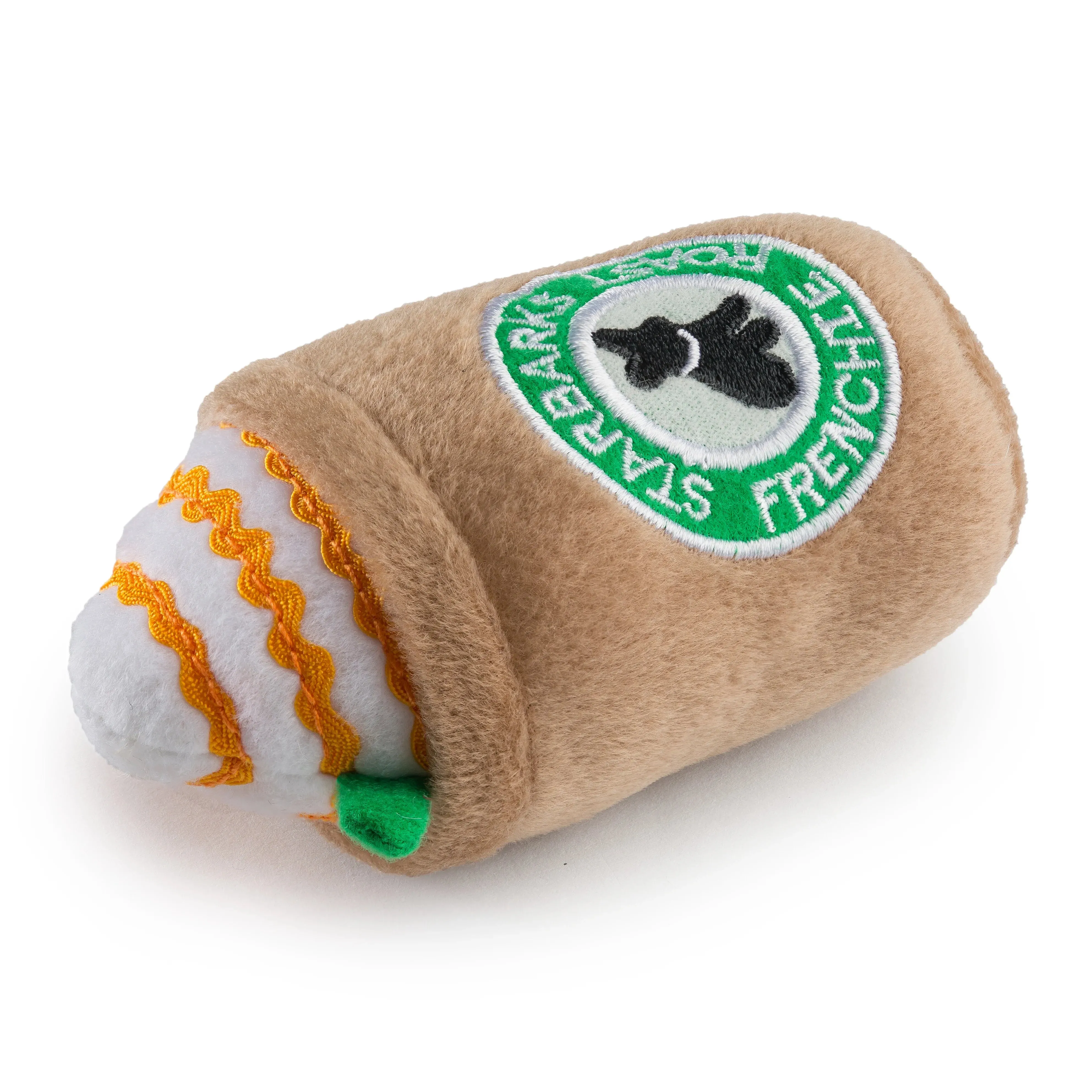 Haute Diggity Dog Starbarks Frenchie Roast Plush Toy with Straw - Large