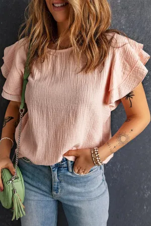 Hazel Blues® |  Textured Flutter Sleeve Keyhole Blouse