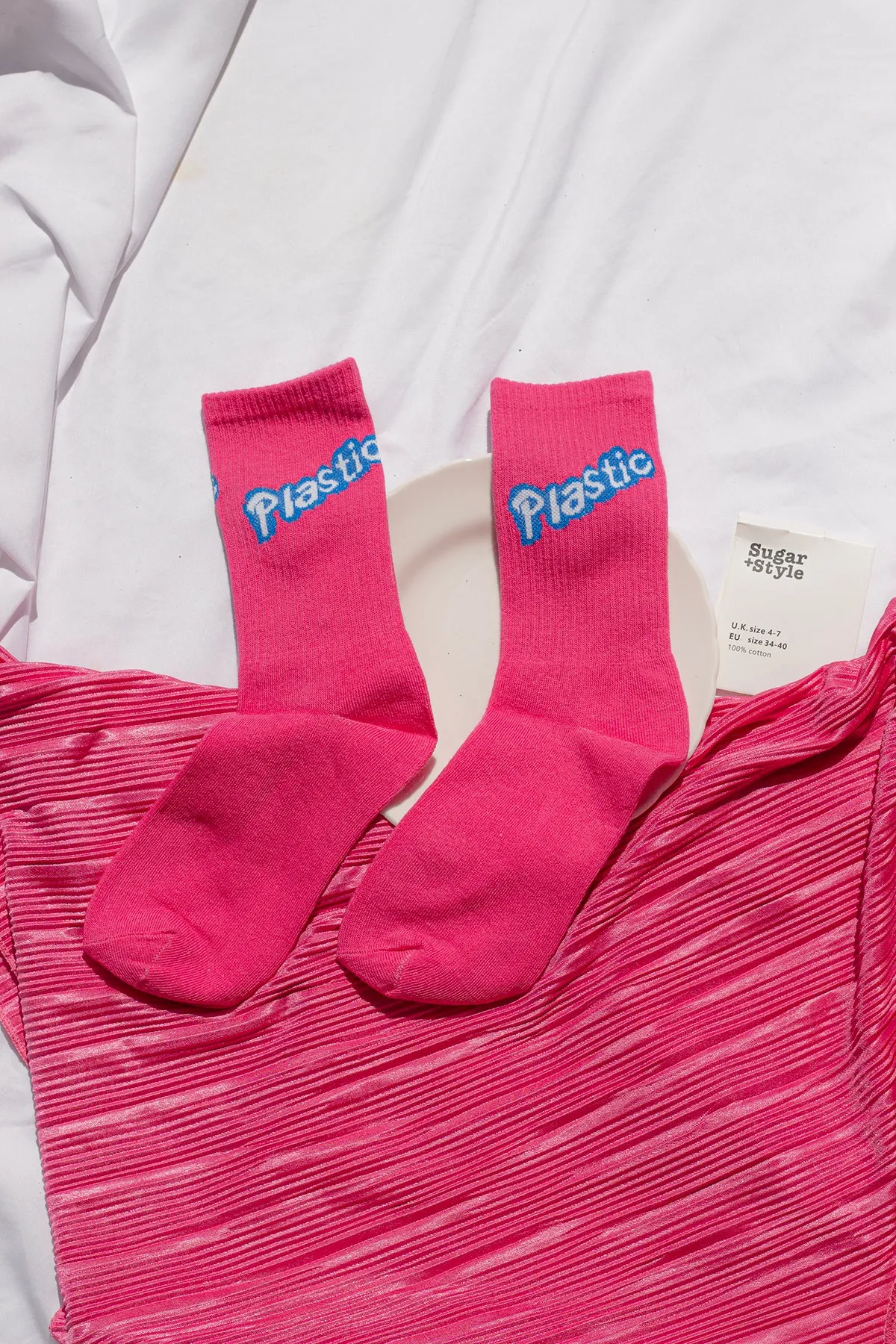 Hot Pink Slogan Socks