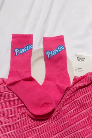 Hot Pink Slogan Socks