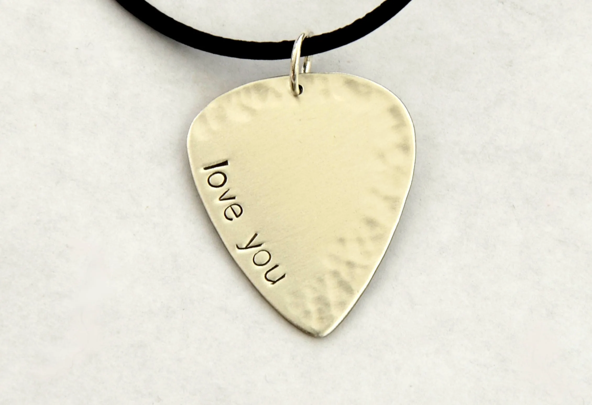 I Love You Guitar Pick Necklace in Sterling Silver