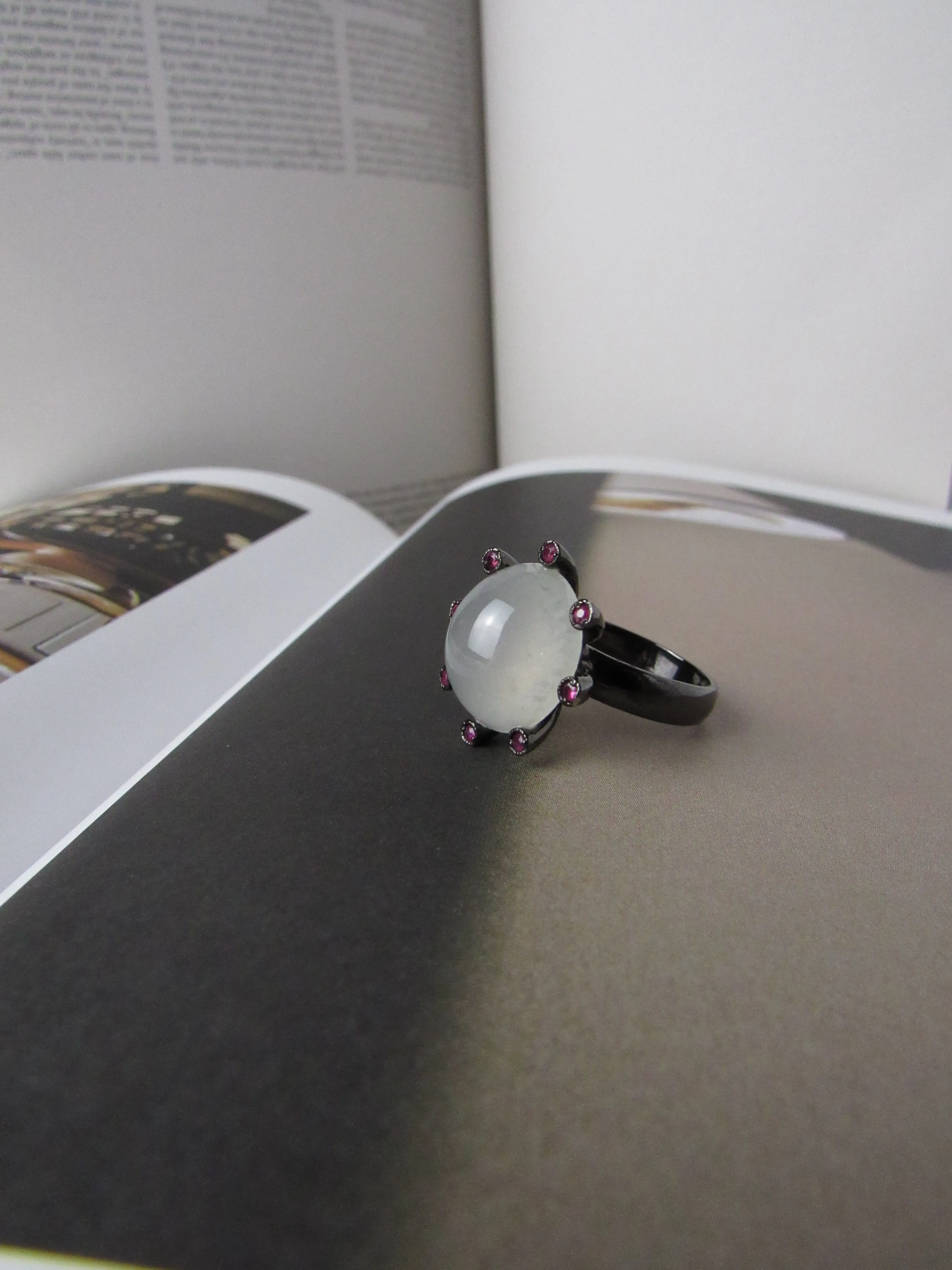 Icy Jadeite Jade and Ruby Statement Ring