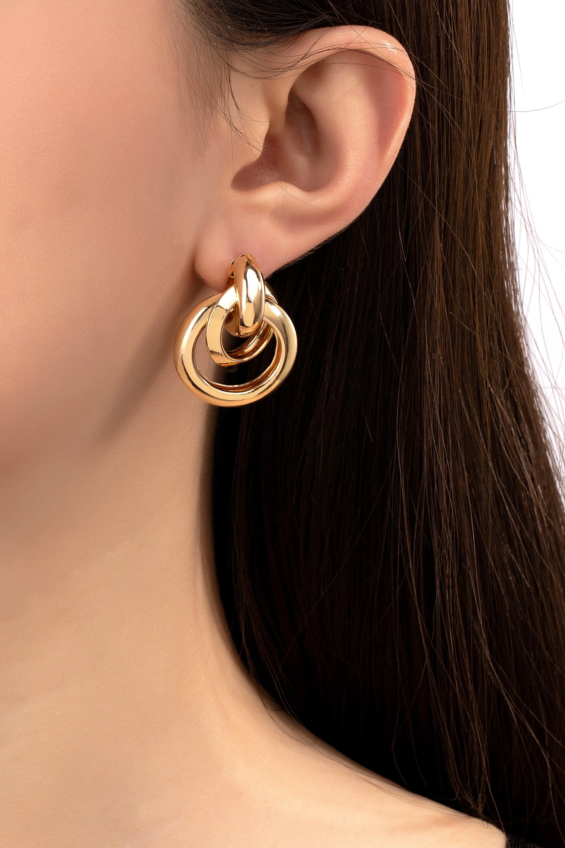 Intertwined small puffy hoop earrings