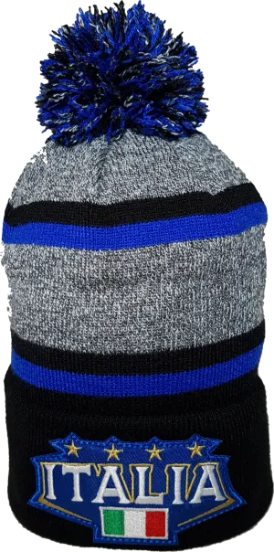 Italy Stripe Rib Knit Pom Toque