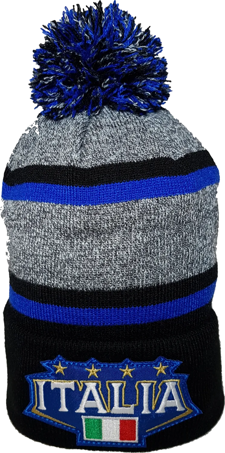 Italy Stripe Rib Knit Pom Toque